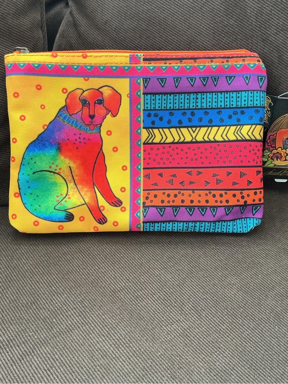 Laurel Burch Classic Dogs Colorful Rainbow Zip Cosmetics Bag